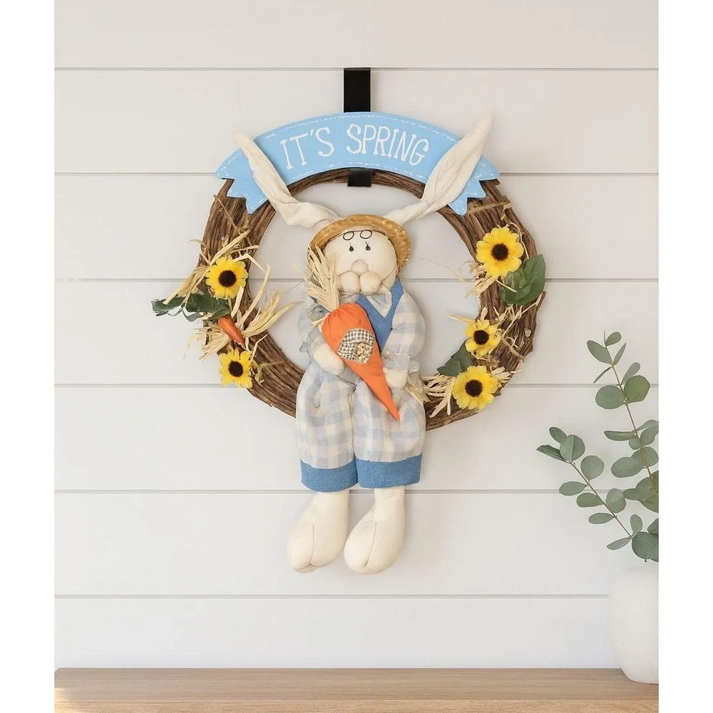 Vintage Easter Bunny Spring Grapevine Wreath Rustic Floral Door Decor